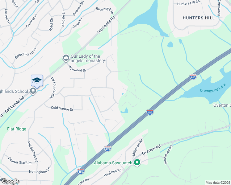 map of restaurants, bars, coffee shops, grocery stores, and more near 4979 Spring Rock Road in Birmingham