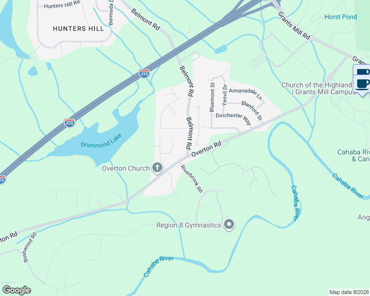 map of restaurants, bars, coffee shops, grocery stores, and more near 3890 Belmont Road in Irondale