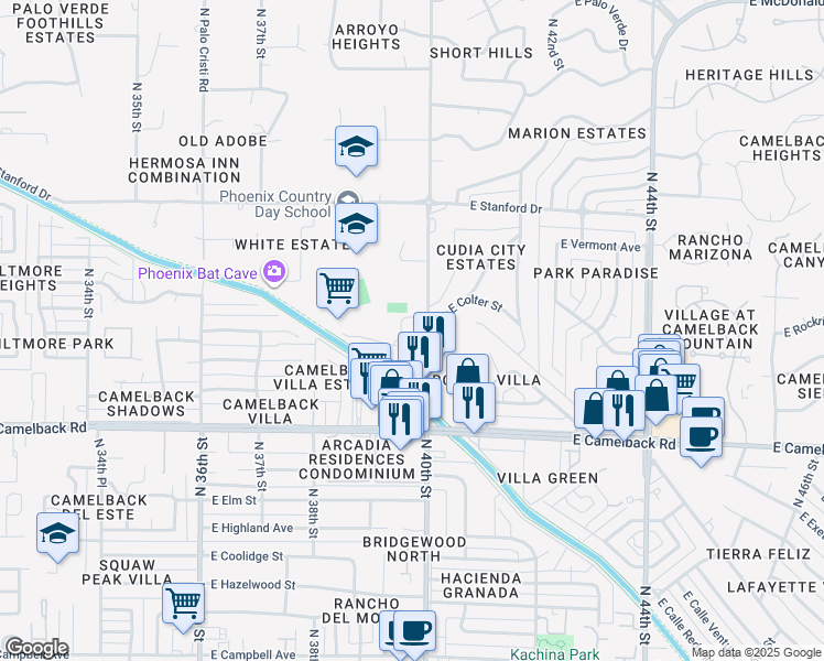 map of restaurants, bars, coffee shops, grocery stores, and more near 5088 North 40th Street in Phoenix