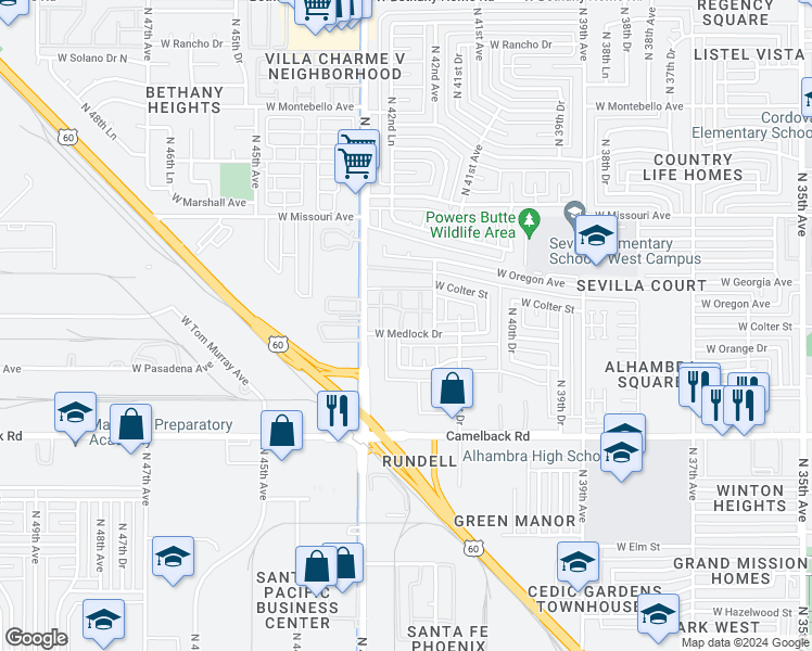 map of restaurants, bars, coffee shops, grocery stores, and more near 5207 North 42nd Parkway in Phoenix