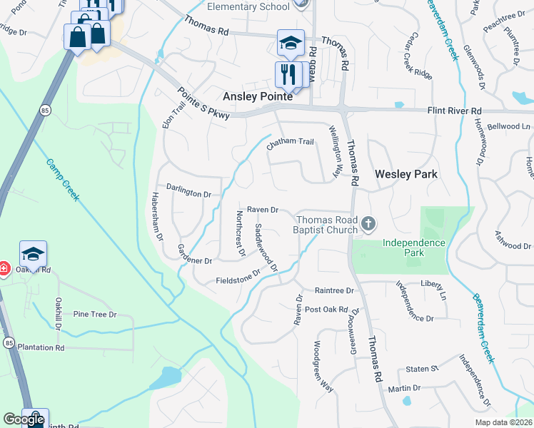 map of restaurants, bars, coffee shops, grocery stores, and more near 8869 Raven Drive in Jonesboro