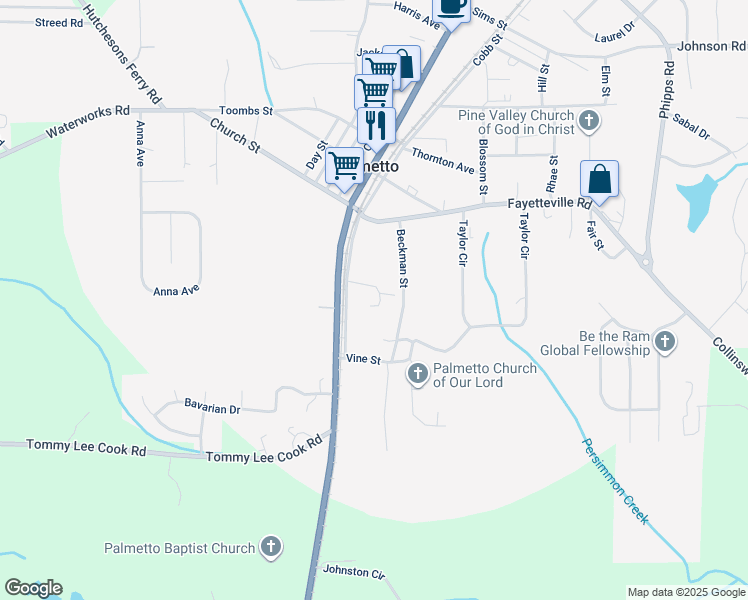 map of restaurants, bars, coffee shops, grocery stores, and more near 221 Harper Street in Palmetto