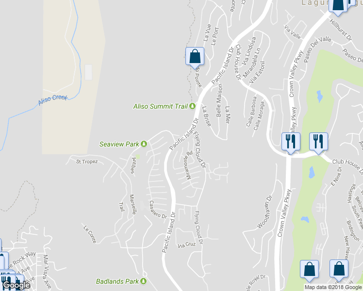 map of restaurants, bars, coffee shops, grocery stores, and more near 30972 Carrara Road in Laguna Niguel