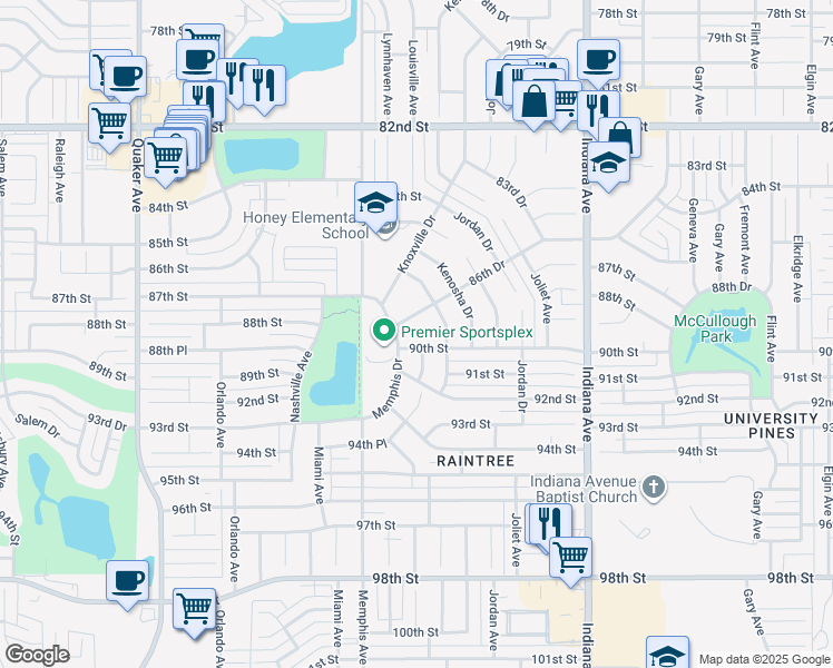 map of restaurants, bars, coffee shops, grocery stores, and more near 8601 Memphis Drive in Lubbock