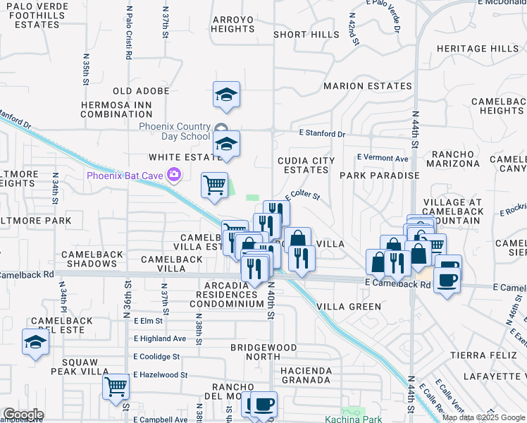 map of restaurants, bars, coffee shops, grocery stores, and more near 5088 North 40th Street in Phoenix