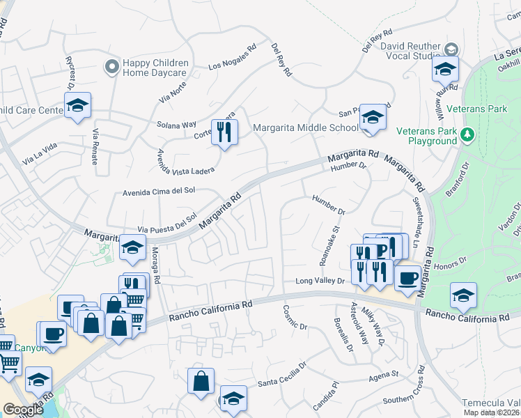 map of restaurants, bars, coffee shops, grocery stores, and more near 42049 Chestnut Drive in Temecula