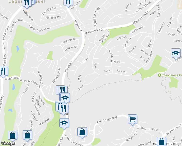 map of restaurants, bars, coffee shops, grocery stores, and more near 13 Siena in Laguna Niguel
