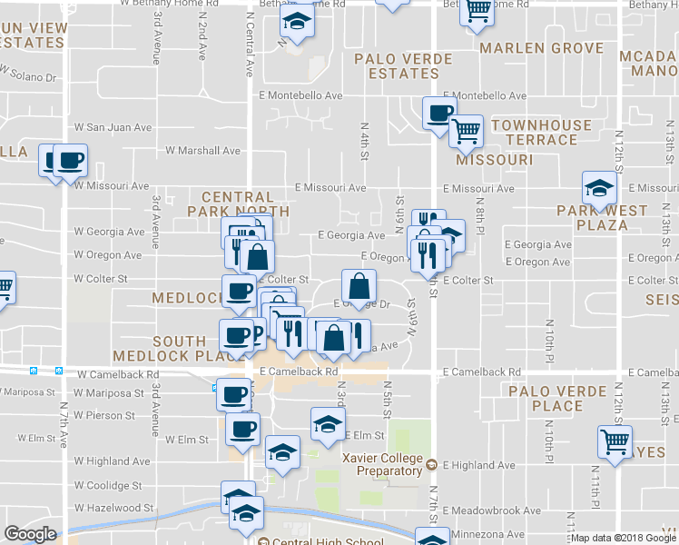 map of restaurants, bars, coffee shops, grocery stores, and more near 230 East Colter Street in Phoenix