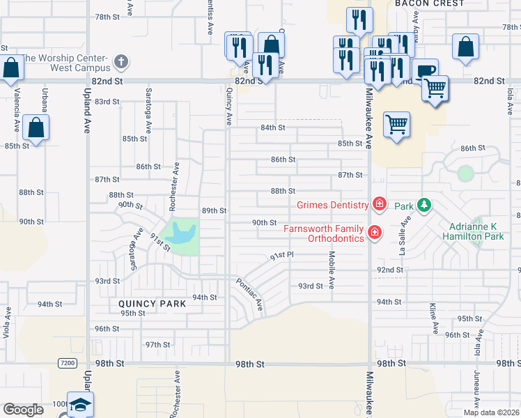 map of restaurants, bars, coffee shops, grocery stores, and more near 6719 89th Street in Lubbock