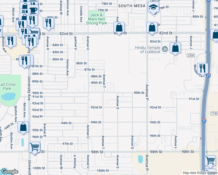 map of restaurants, bars, coffee shops, grocery stores, and more near 8908 Sherman Avenue in Lubbock