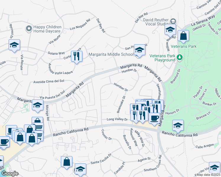 map of restaurants, bars, coffee shops, grocery stores, and more near 30301 Rogue Circle in Temecula