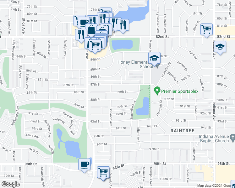 map of restaurants, bars, coffee shops, grocery stores, and more near 4017 88th St in Lubbock