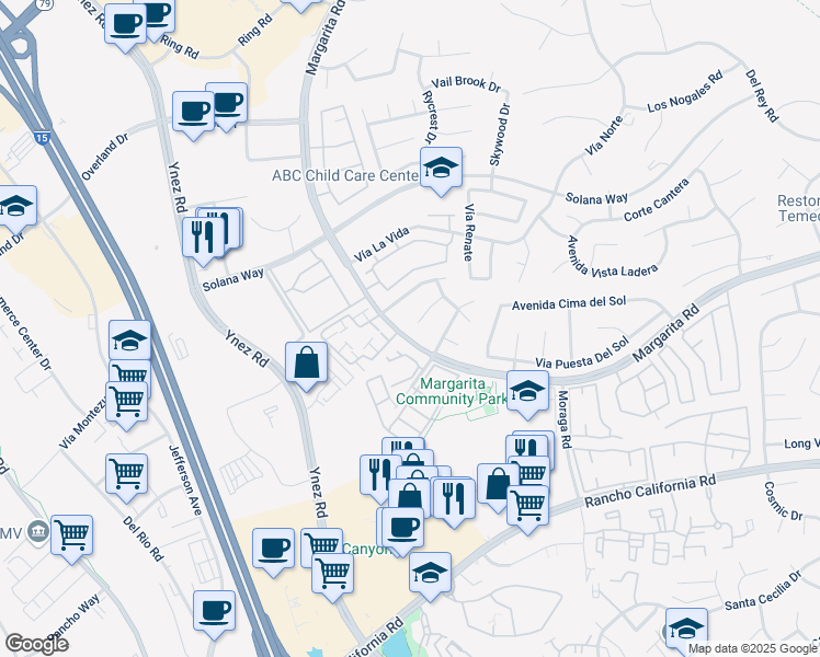 map of restaurants, bars, coffee shops, grocery stores, and more near 29596 Deal Court in Temecula