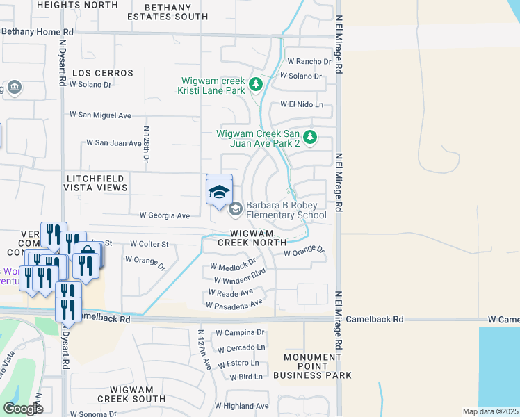map of restaurants, bars, coffee shops, grocery stores, and more near 5401 North Ormondo Way in Litchfield Park
