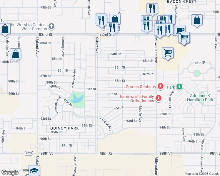 map of restaurants, bars, coffee shops, grocery stores, and more near 6719 89th Street in Lubbock