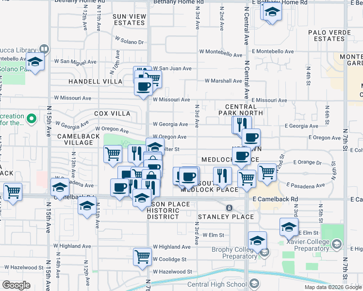 map of restaurants, bars, coffee shops, grocery stores, and more near 419 West Colter Street in Phoenix