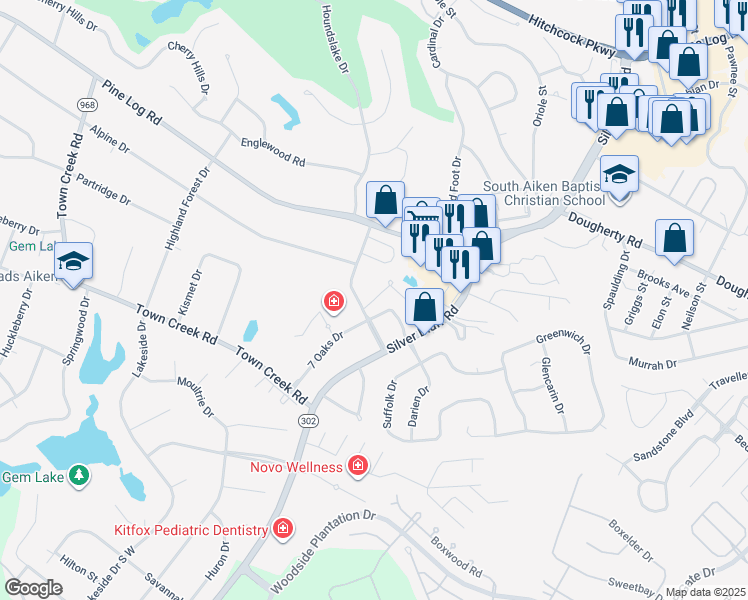 map of restaurants, bars, coffee shops, grocery stores, and more near 191 Centre South Boulevard in Aiken