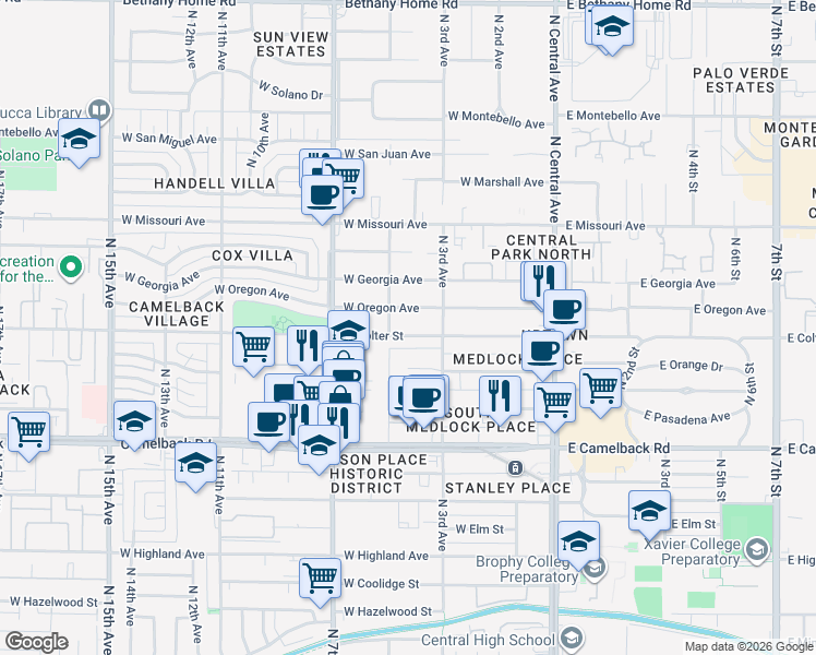 map of restaurants, bars, coffee shops, grocery stores, and more near 419 West Colter Street in Phoenix