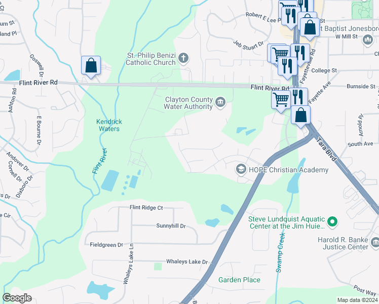map of restaurants, bars, coffee shops, grocery stores, and more near 589 Wilmont Drive in Jonesboro