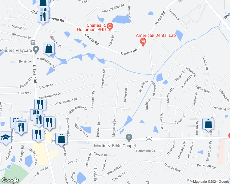 map of restaurants, bars, coffee shops, grocery stores, and more near 143 Morehead Drive in Martinez