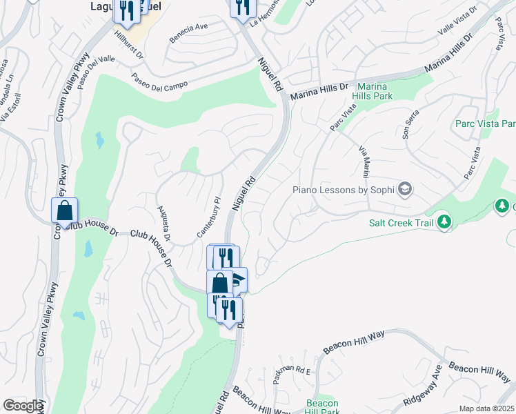 map of restaurants, bars, coffee shops, grocery stores, and more near 14 Calella in Laguna Niguel