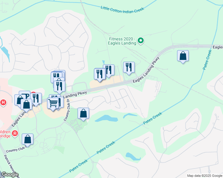 map of restaurants, bars, coffee shops, grocery stores, and more near 218 Prestwick Way North in Stockbridge