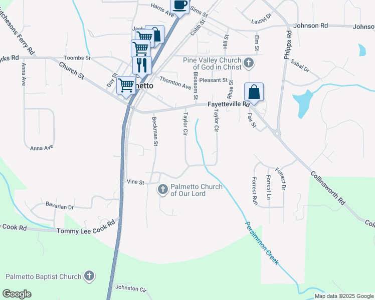 map of restaurants, bars, coffee shops, grocery stores, and more near 125 Taylor Circle in Palmetto