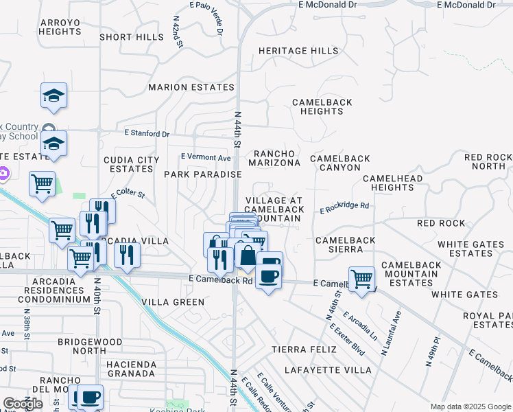 map of restaurants, bars, coffee shops, grocery stores, and more near 4432 East Camelback Road in Phoenix