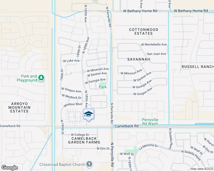map of restaurants, bars, coffee shops, grocery stores, and more near 5303 North 187th Lane in Litchfield Park