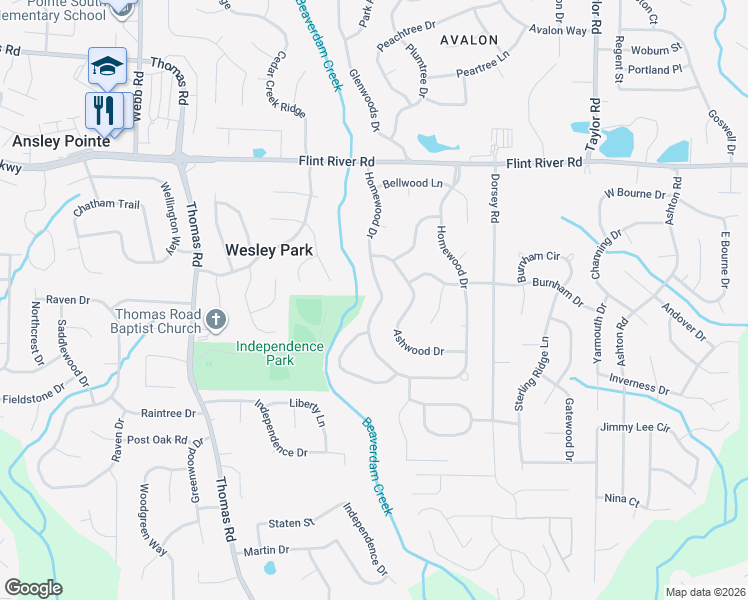 map of restaurants, bars, coffee shops, grocery stores, and more near 9116 Homewood Drive in Riverdale