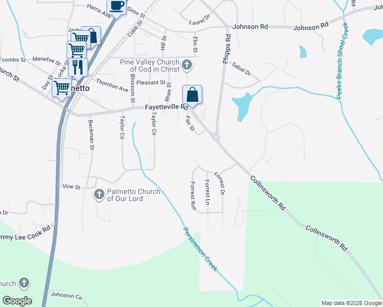 map of restaurants, bars, coffee shops, grocery stores, and more near 223 Forrest Drive in Palmetto