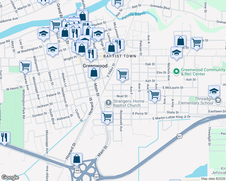 map of restaurants, bars, coffee shops, grocery stores, and more near 600 Avenue East in Greenwood