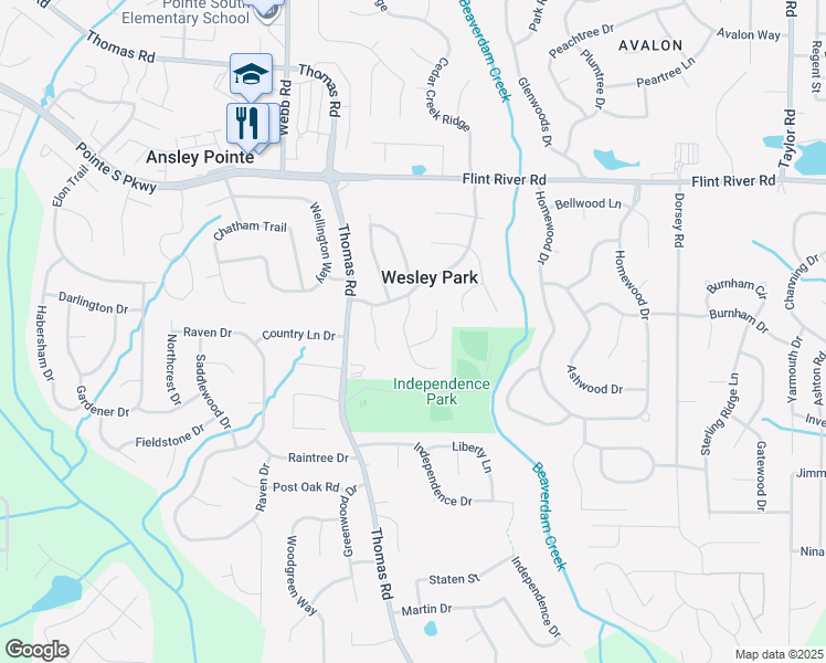 map of restaurants, bars, coffee shops, grocery stores, and more near 8874 Wesley Place in Jonesboro