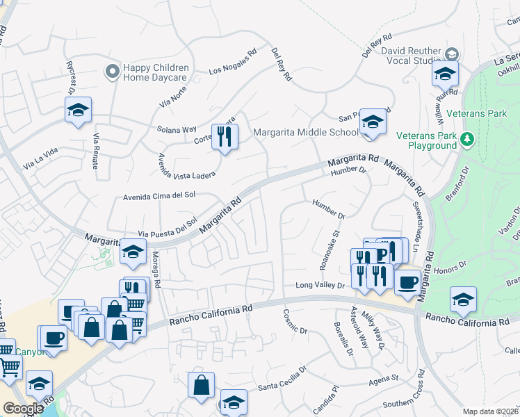 map of restaurants, bars, coffee shops, grocery stores, and more near 42033 Chestnut Drive in Temecula
