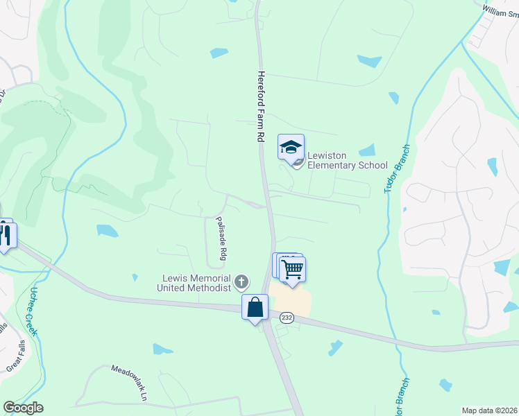 map of restaurants, bars, coffee shops, grocery stores, and more near 5485 Hereford Farm Road in Evans