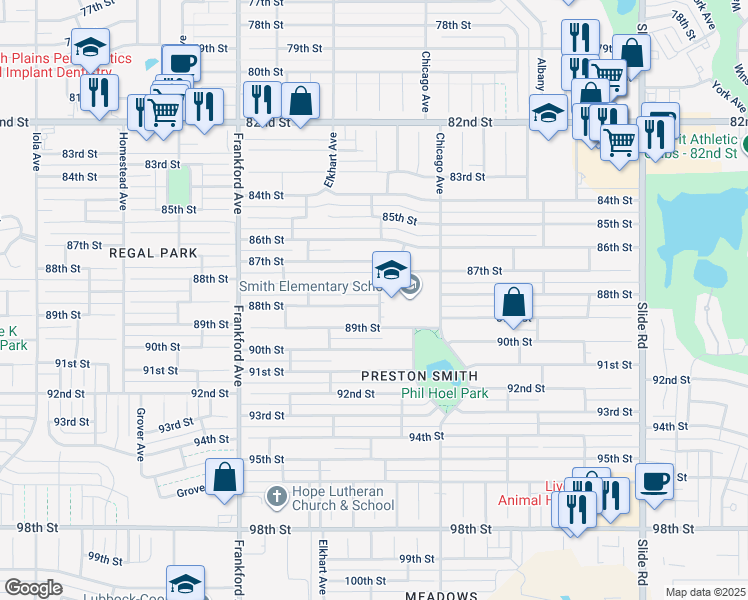 map of restaurants, bars, coffee shops, grocery stores, and more near 5602 88th Street in Lubbock