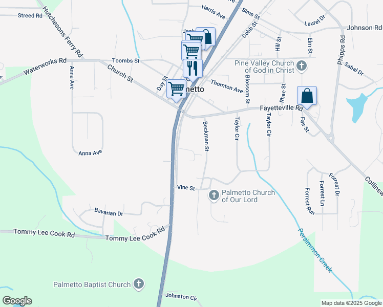 map of restaurants, bars, coffee shops, grocery stores, and more near 221 Harper Street in Palmetto