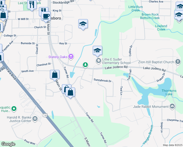 map of restaurants, bars, coffee shops, grocery stores, and more near 305 Mercer Drive in Jonesboro