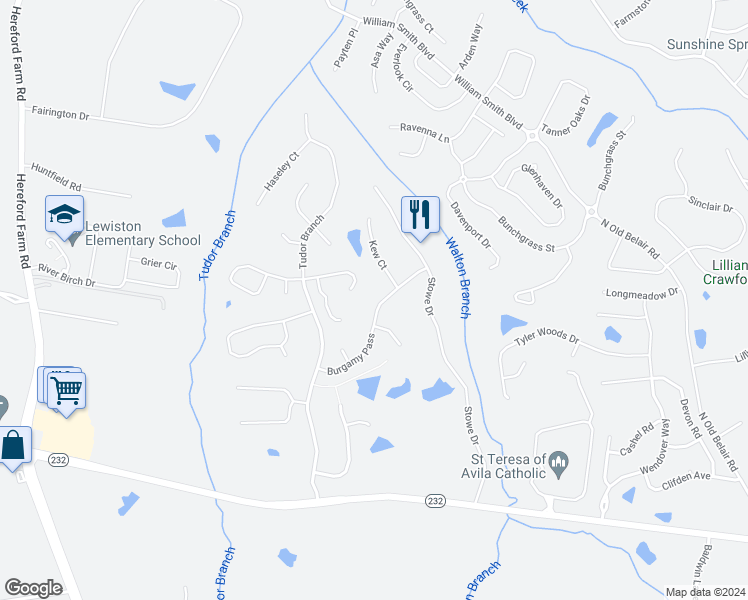 map of restaurants, bars, coffee shops, grocery stores, and more near 629 Burgamy Pass in Grovetown