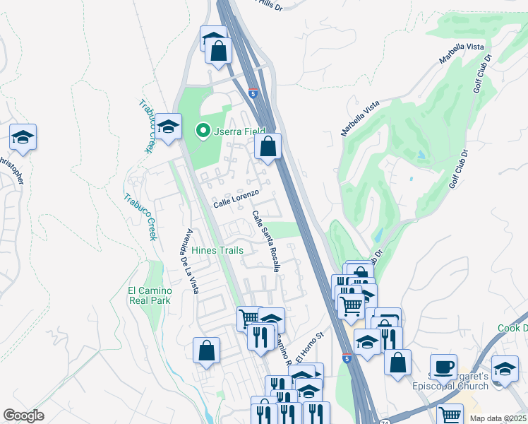 map of restaurants, bars, coffee shops, grocery stores, and more near 26692 Calle La Bomba in San Juan Capistrano
