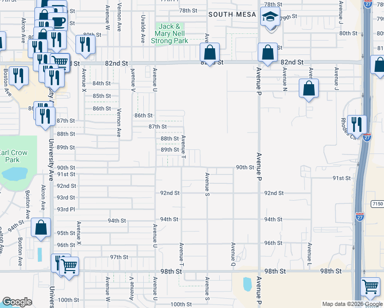 map of restaurants, bars, coffee shops, grocery stores, and more near 8904 Sherman Avenue in Lubbock