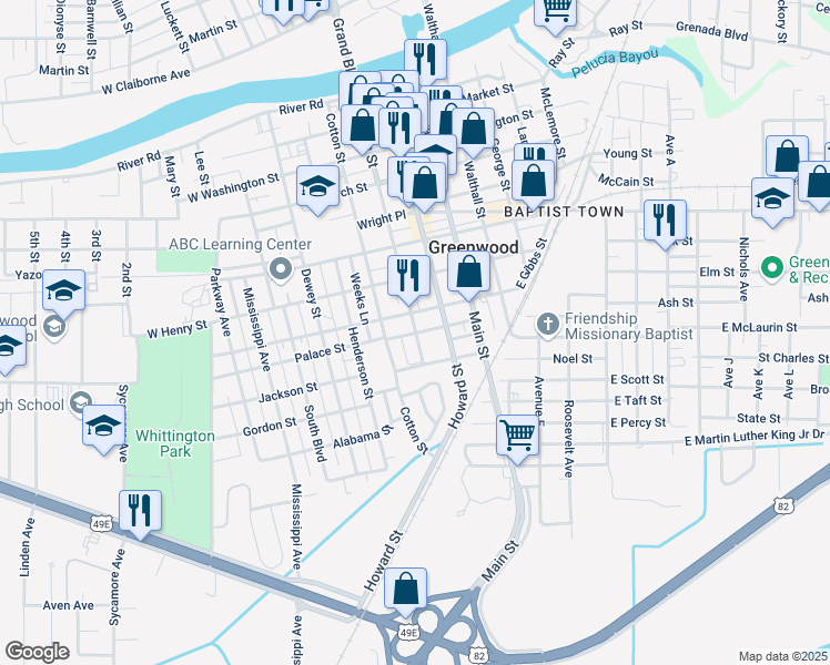 map of restaurants, bars, coffee shops, grocery stores, and more near 806 Fulton Street in Greenwood