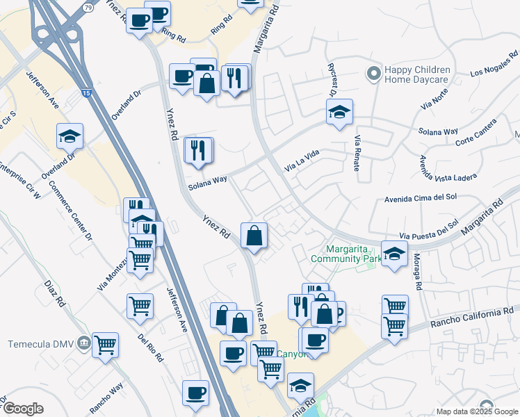 map of restaurants, bars, coffee shops, grocery stores, and more near 29513 Cara Way in Temecula