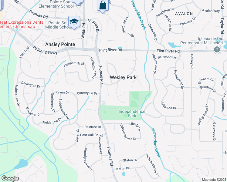 map of restaurants, bars, coffee shops, grocery stores, and more near 8867 Wesley Place in Jonesboro