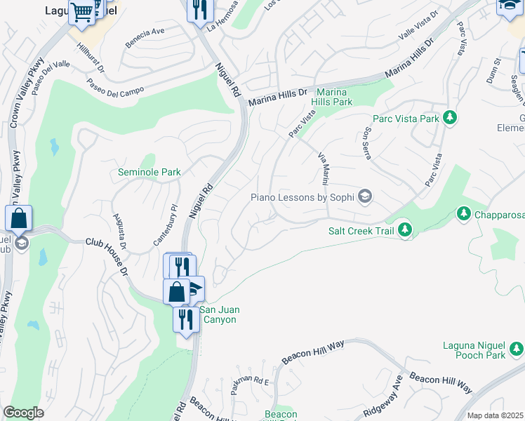 map of restaurants, bars, coffee shops, grocery stores, and more near 9 Siena in Laguna Niguel