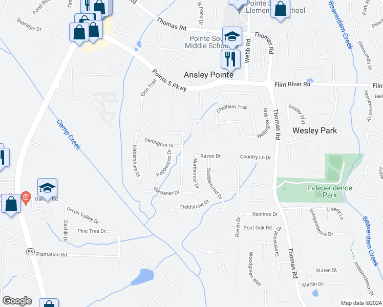 map of restaurants, bars, coffee shops, grocery stores, and more near 7981 Northcrest Drive in Jonesboro