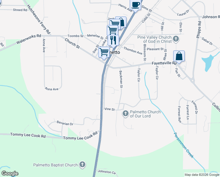map of restaurants, bars, coffee shops, grocery stores, and more near 221 Harper Street in Palmetto