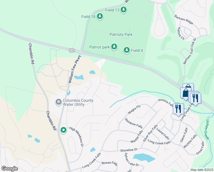 map of restaurants, bars, coffee shops, grocery stores, and more near 3011 Kilknockie Drive in Grovetown