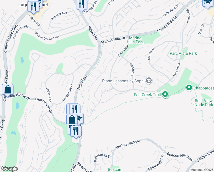 map of restaurants, bars, coffee shops, grocery stores, and more near 9 Siena in Laguna Niguel