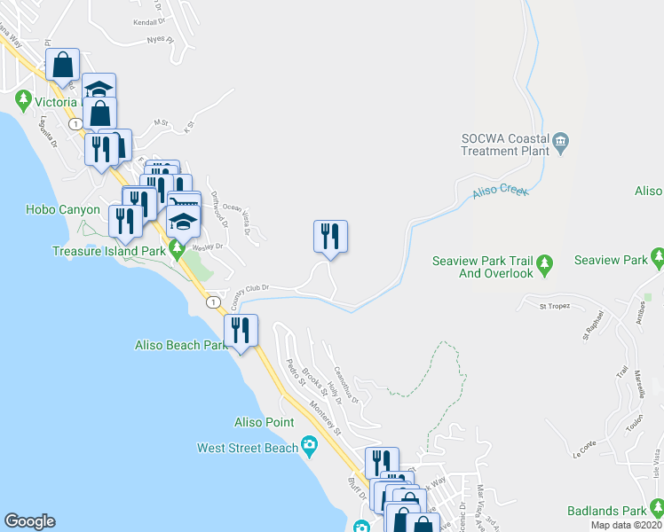 map of restaurants, bars, coffee shops, grocery stores, and more near 31106 South Coast Highway in Laguna Beach